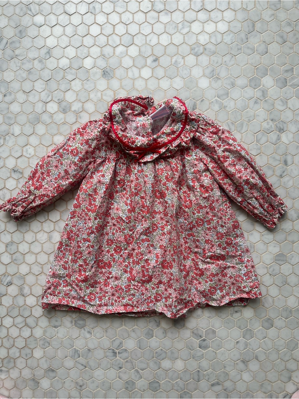 Girls' Floral Long-Sleeve Casual Dress in Red